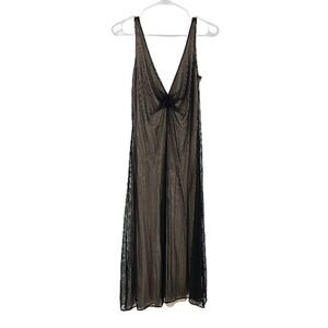 Vintage Y2K Brian Bailey Swing Dress Black Sheer Mesh Overlay Sleeveless Maxi L